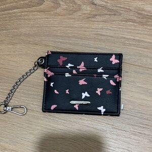 NWOT Madden Girl Black Card Holder with Pink and White Butterflies